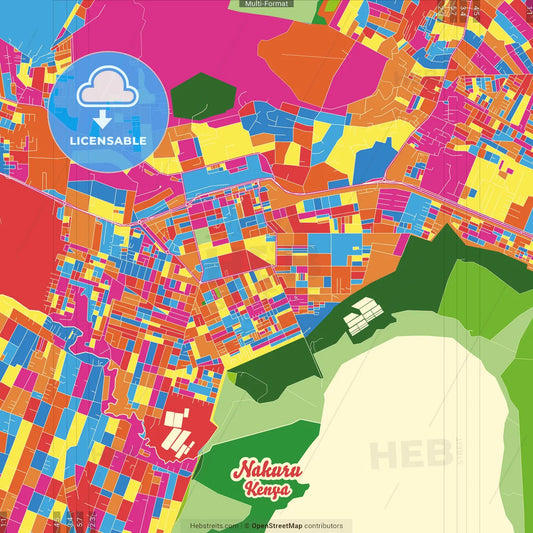 Nakuru, Kenya Crazy Colorful Street Map Poster Template