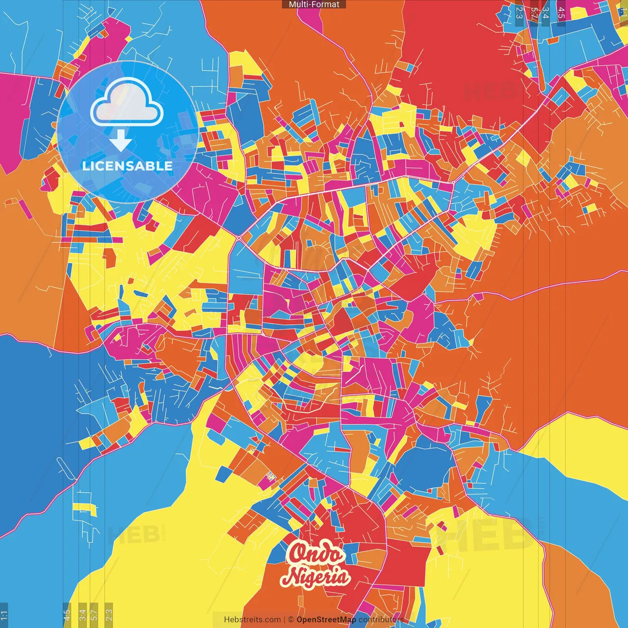 Ondo, Nigeria Crazy Colorful Street Map Poster Template