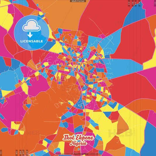 Ikot Ekpene, Nigeria Crazy Colorful Street Map Poster Template