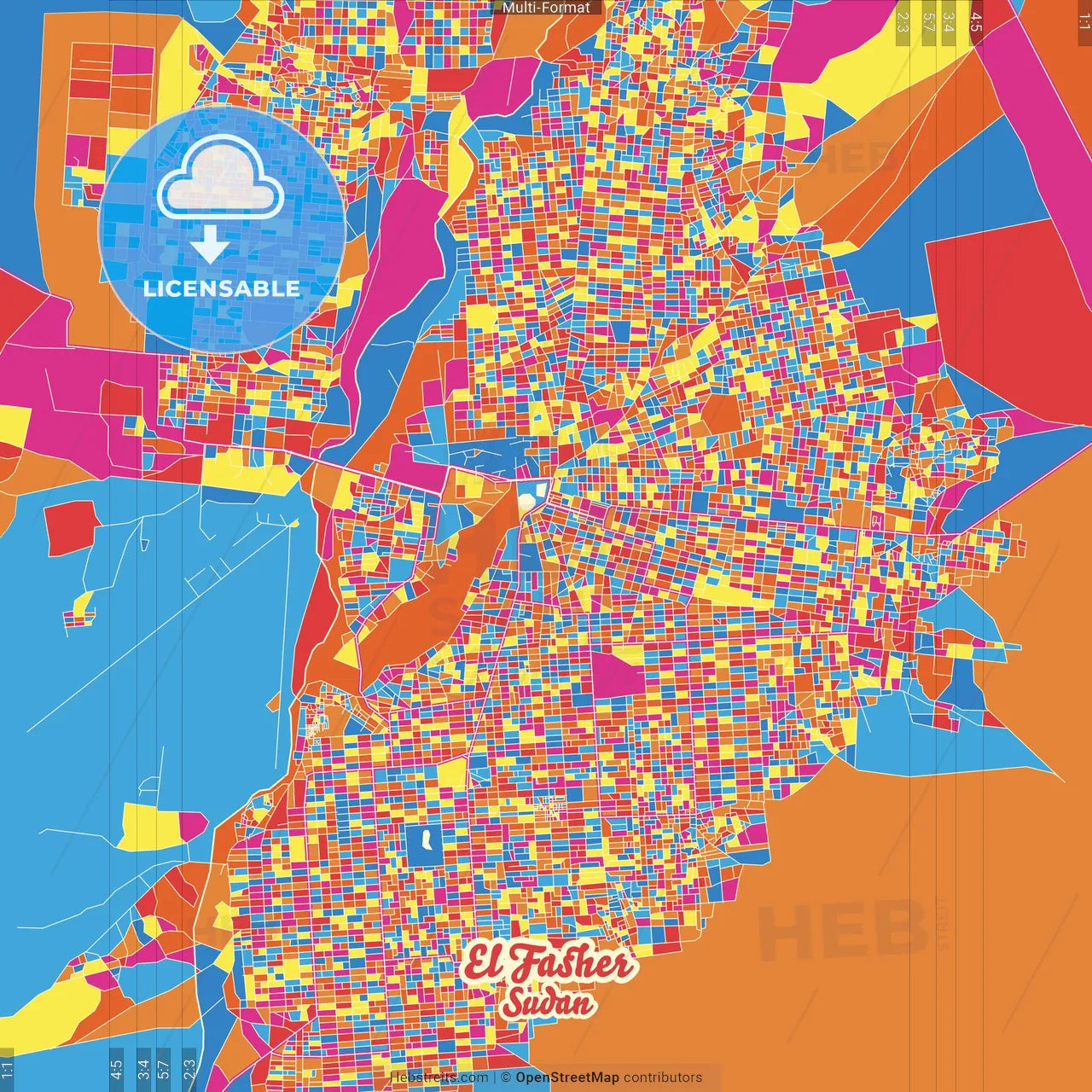 El Fasher, Sudan Crazy Colorful Street Map Poster Template
