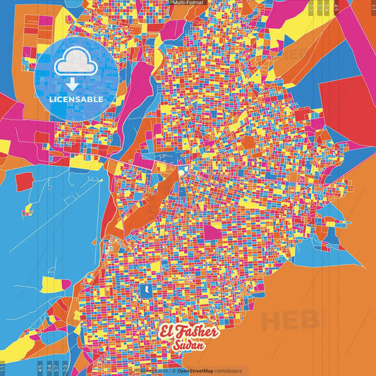 El Fasher, Sudan Crazy Colorful Street Map Poster Template