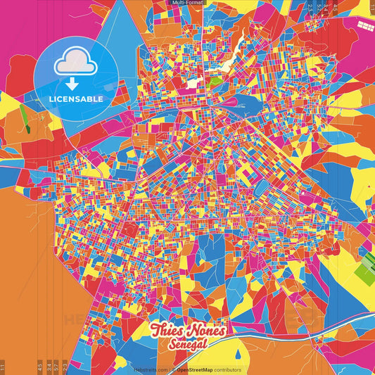 Thies Nones, Senegal Crazy Colorful Street Map Poster Template
