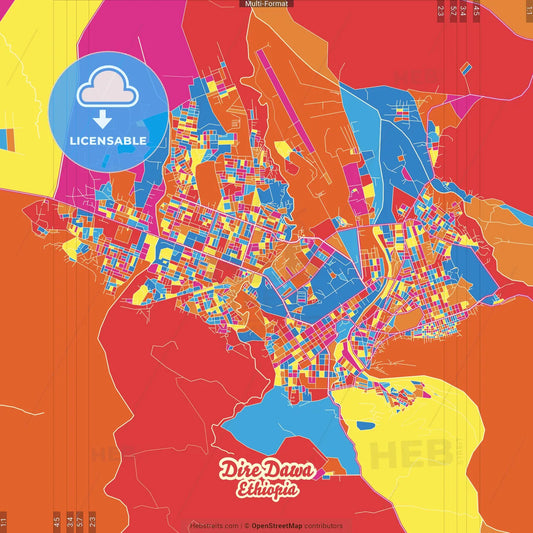 Dire Dawa, Ethiopia Crazy Colorful Street Map Poster Template