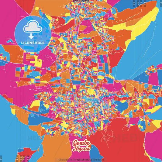 Gombe, Nigeria Crazy Colorful Street Map Poster Template