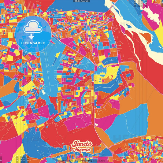 Jimeta, Nigeria Crazy Colorful Street Map Poster Template