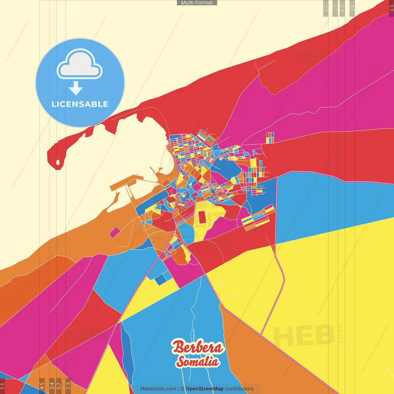 Berbera, Somalia Crazy Colorful Street Map Poster Template