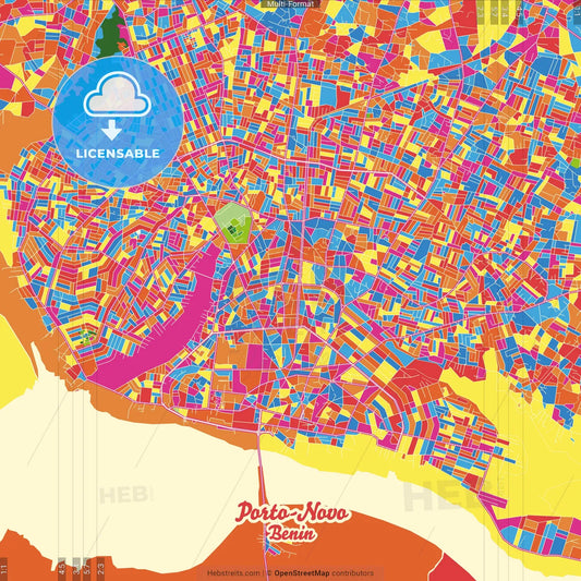 Porto-Novo, Benin Crazy Colorful Street Map Poster Template