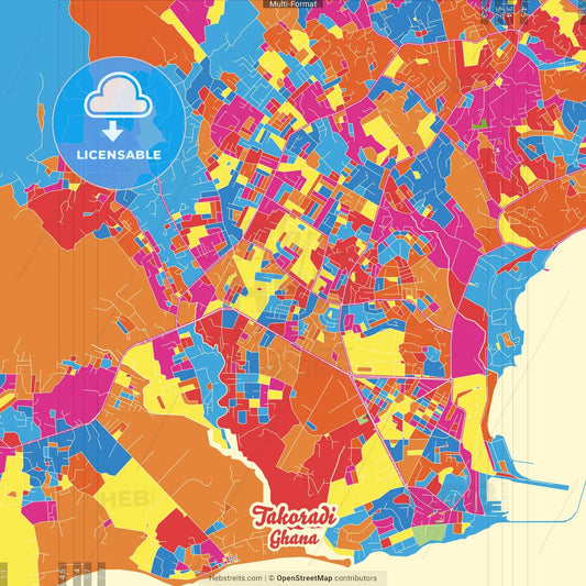 Takoradi, Ghana Crazy Colorful Street Map Poster Template