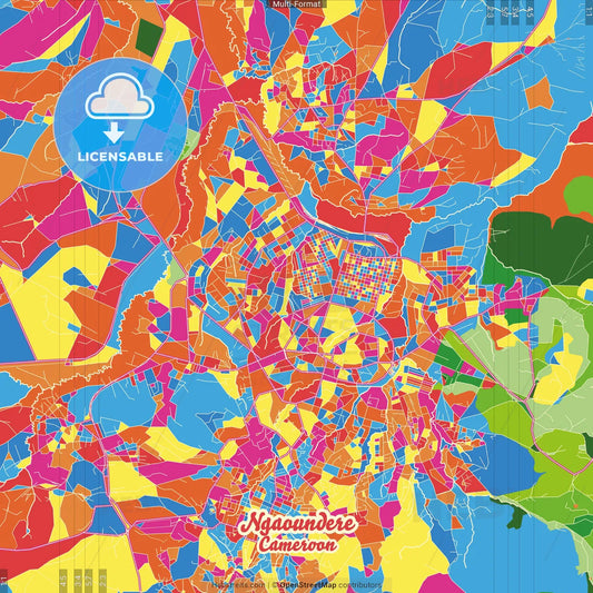 Ngaoundere, Cameroon Crazy Colorful Street Map Poster Template