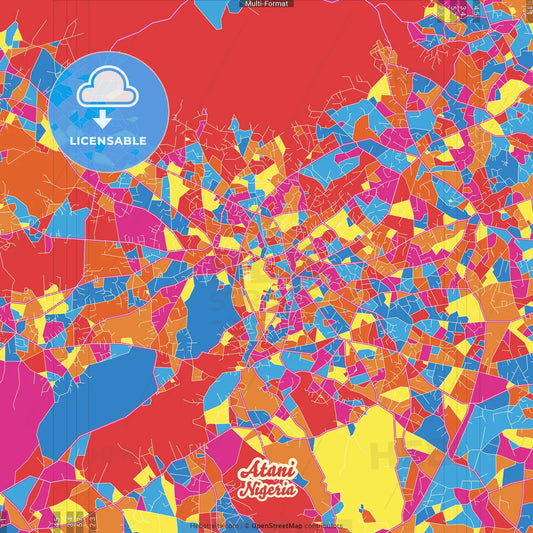 Atani, Nigeria Crazy Colorful Street Map Poster Template
