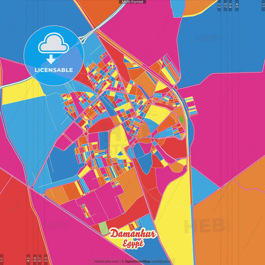 Damanhur, Egypt Crazy Colorful Street Map Poster Template