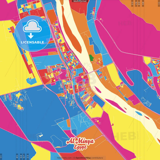 Al Minya, Egypt Crazy Colorful Street Map Poster Template