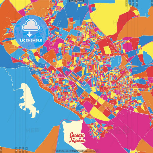 Gusau, Nigeria Crazy Colorful Street Map Poster Template