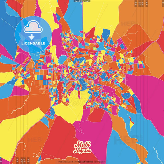Mubi, Nigeria Crazy Colorful Street Map Poster Template