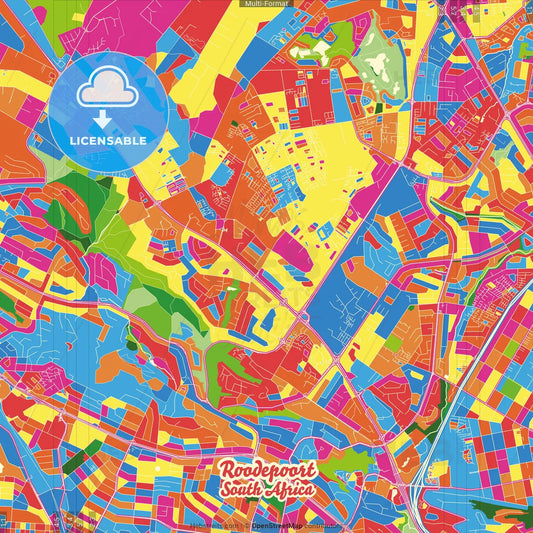 Roodepoort, South Africa Crazy Colorful Street Map Poster Template