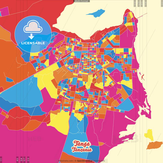 Tanga, Tanzania Crazy Colorful Street Map Poster Template