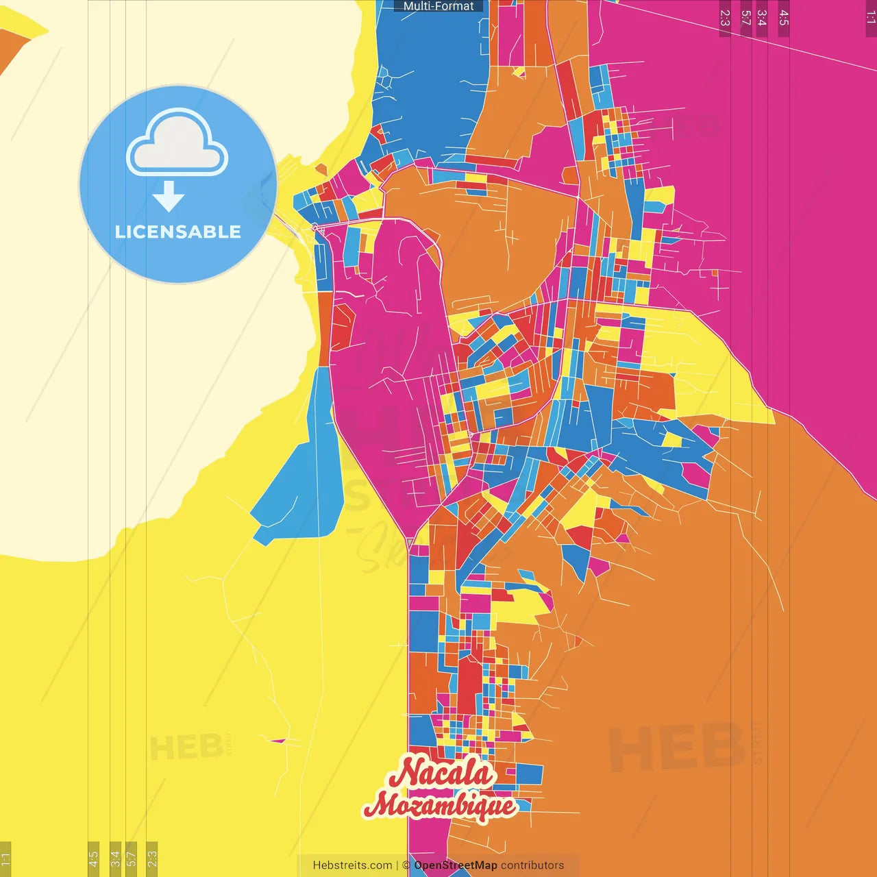 Nacala, Mozambique Crazy Colorful Street Map Poster Template