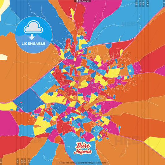 Ikire, Nigeria Crazy Colorful Street Map Poster Template