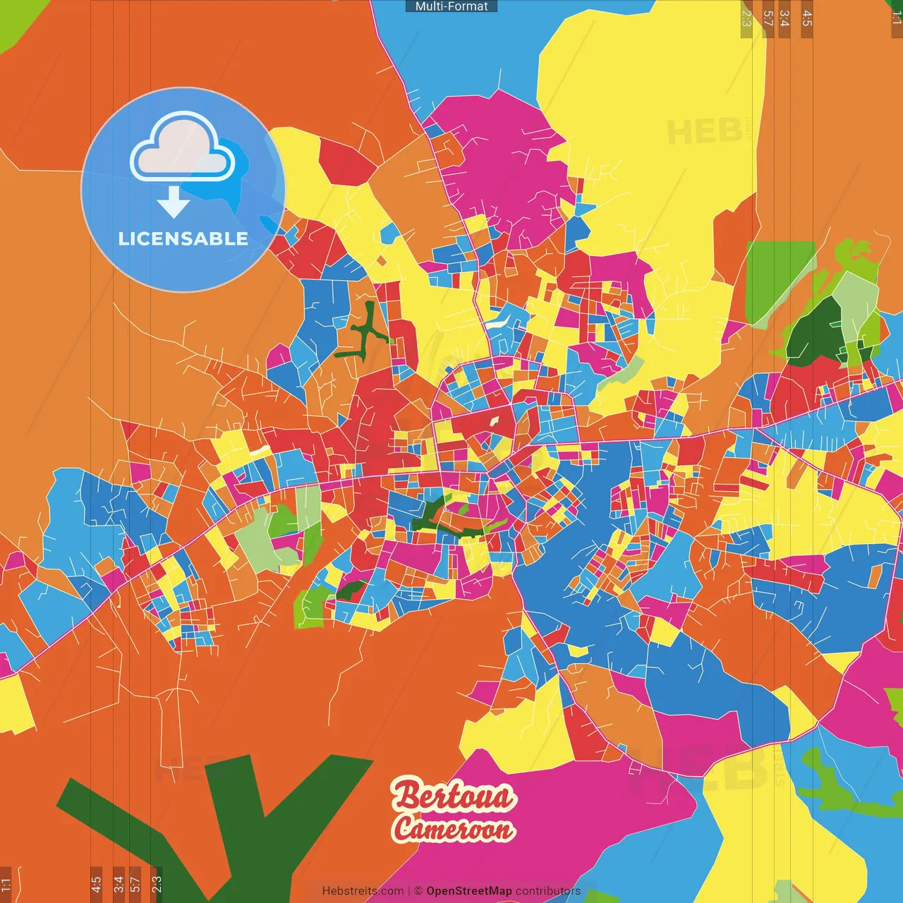 Bertoua, Cameroon Crazy Colorful Street Map Poster Template