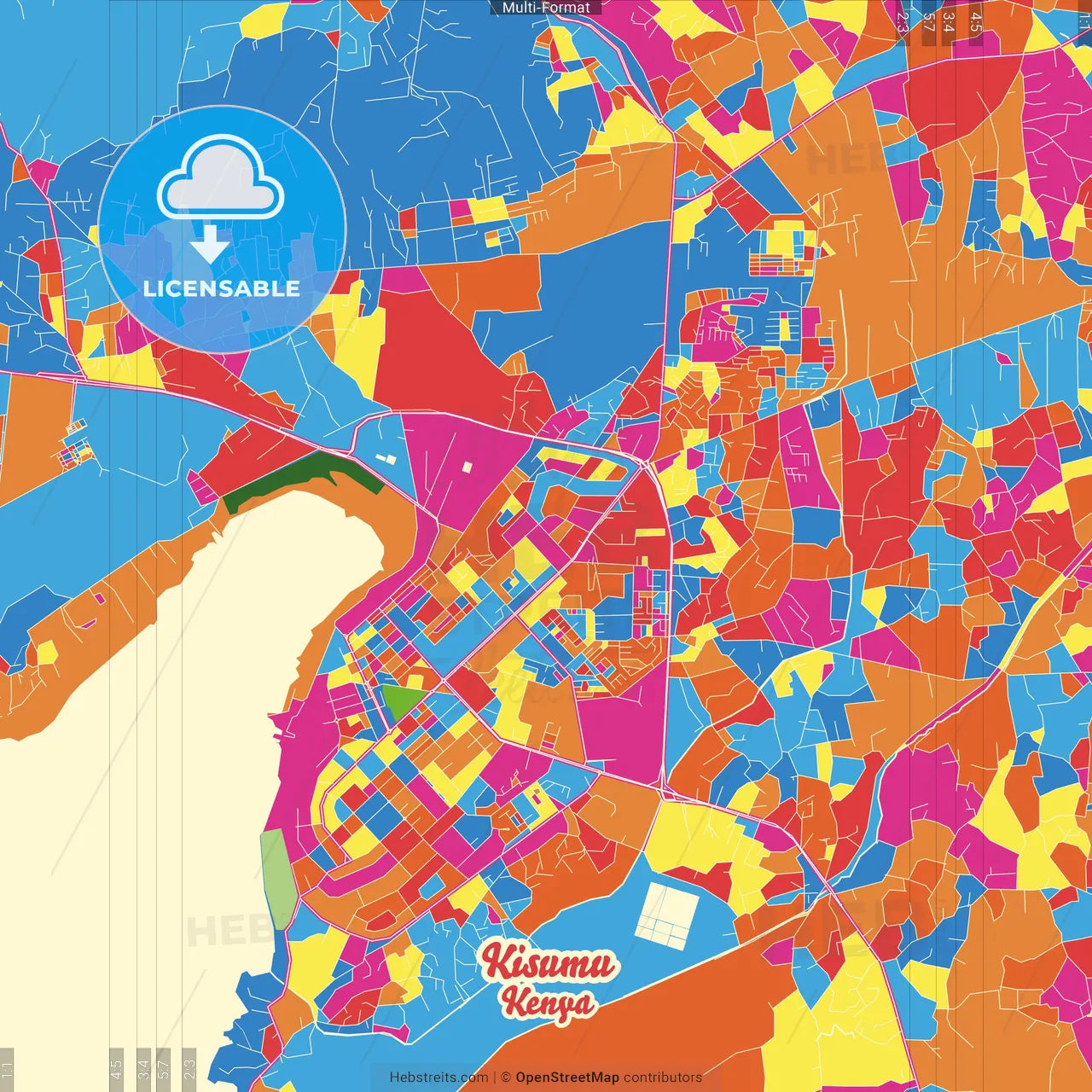 Kisumu, Kenya Crazy Colorful Street Map Poster Template
