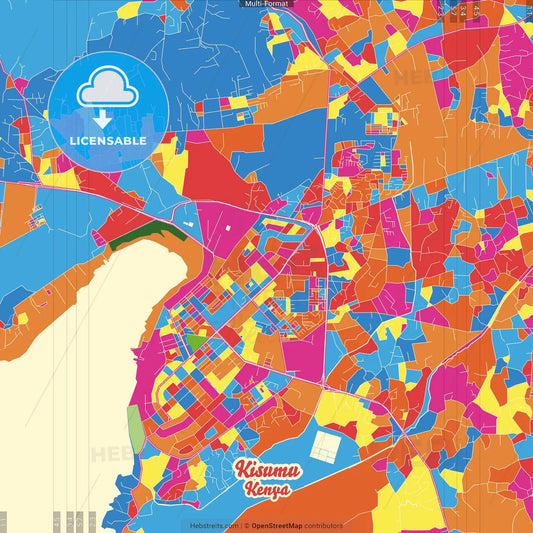 Kisumu, Kenya Crazy Colorful Street Map Poster Template