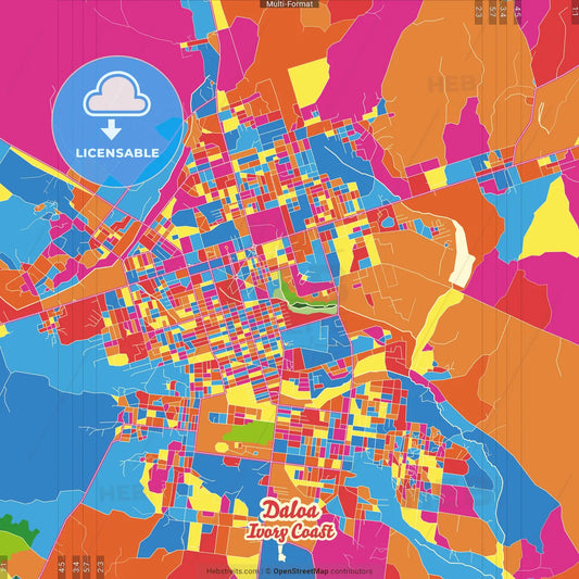 Daloa, Ivory Coast Crazy Colorful Street Map Poster Template