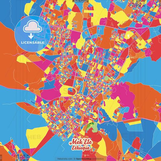 Mek´ele, Ethiopia Crazy Colorful Street Map Poster Template