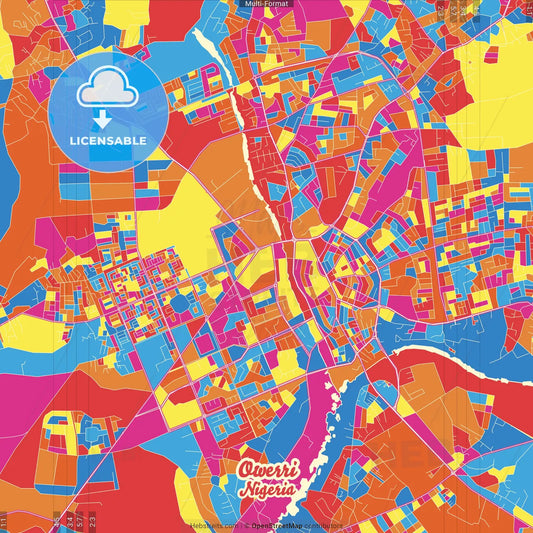 Owerri, Nigeria Crazy Colorful Street Map Poster Template