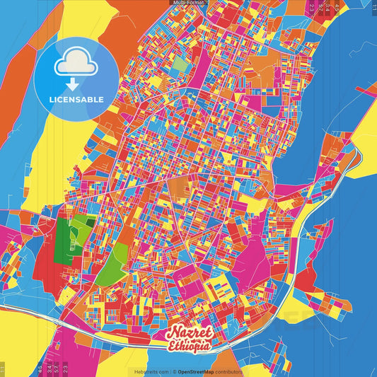 Nazret, Ethiopia Crazy Colorful Street Map Poster Template