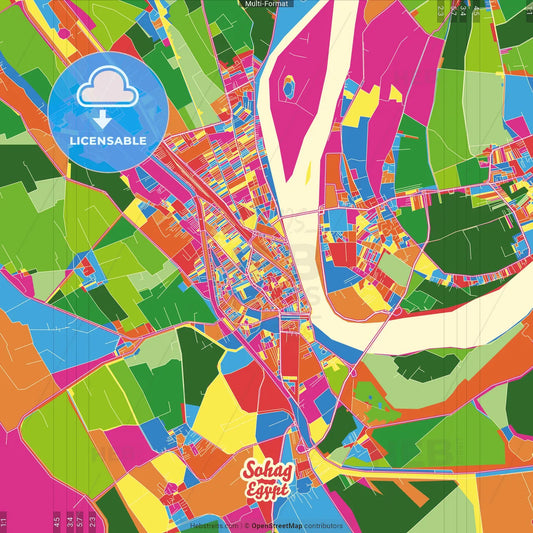 Sohag, Egypt Crazy Colorful Street Map Poster Template