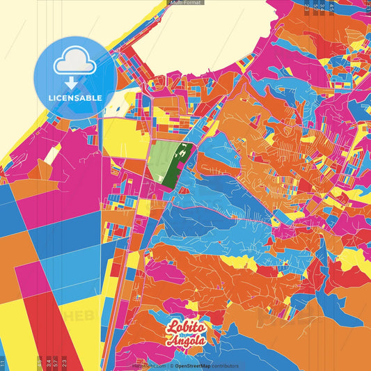 Lobito, Angola Crazy Colorful Street Map Poster Template