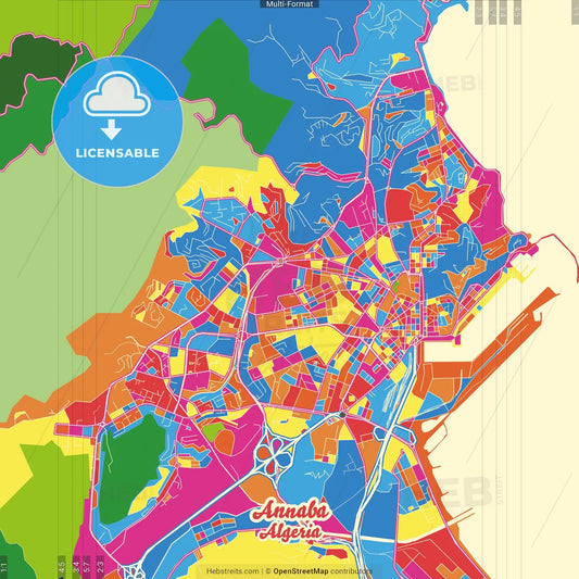 Annaba, Algeria Crazy Colorful Street Map Poster Template