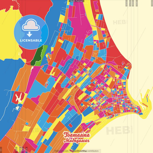 Toamasina, Madagascar Crazy Colorful Street Map Poster Template