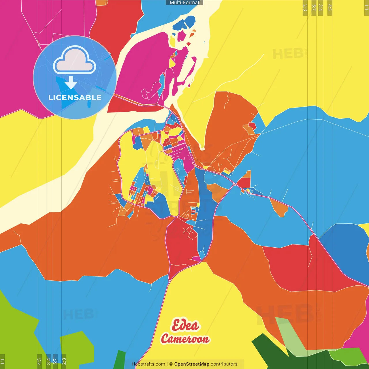 Edea, Cameroon Crazy Colorful Street Map Poster Template