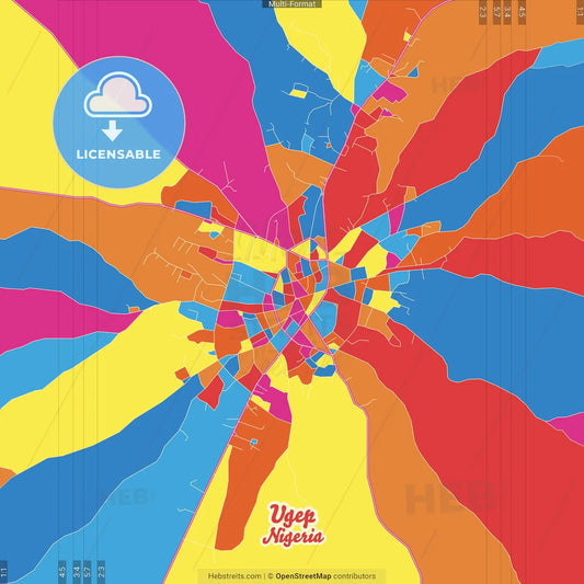 Ugep, Nigeria Crazy Colorful Street Map Poster Template