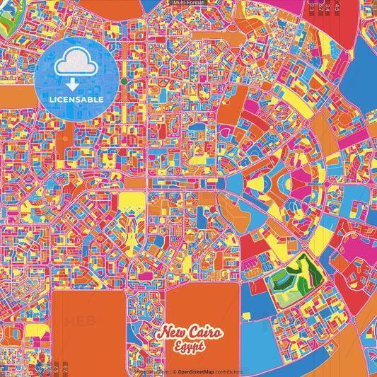New Cairo, Egypt Crazy Colorful Street Map Poster Template