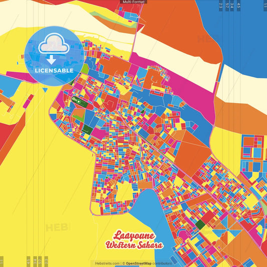 Laayoune, Western Sahara Crazy Colorful Street Map Poster Template