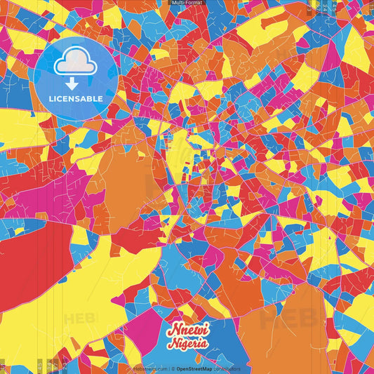 Nnewi, Nigeria Crazy Colorful Street Map Poster Template