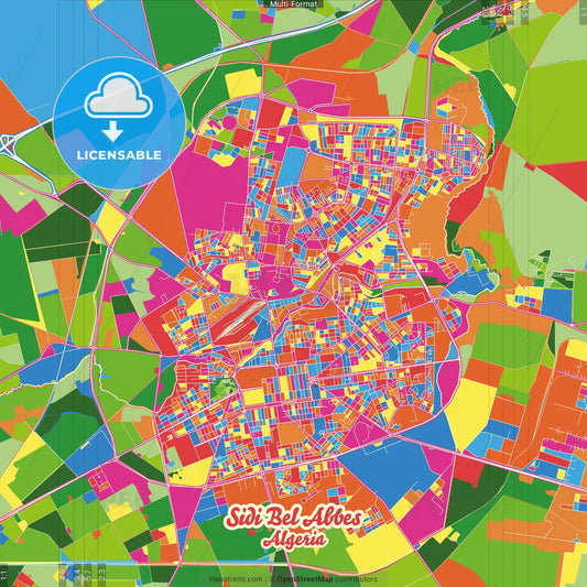 Sidi Bel Abbes, Algeria Crazy Colorful Street Map Poster Template
