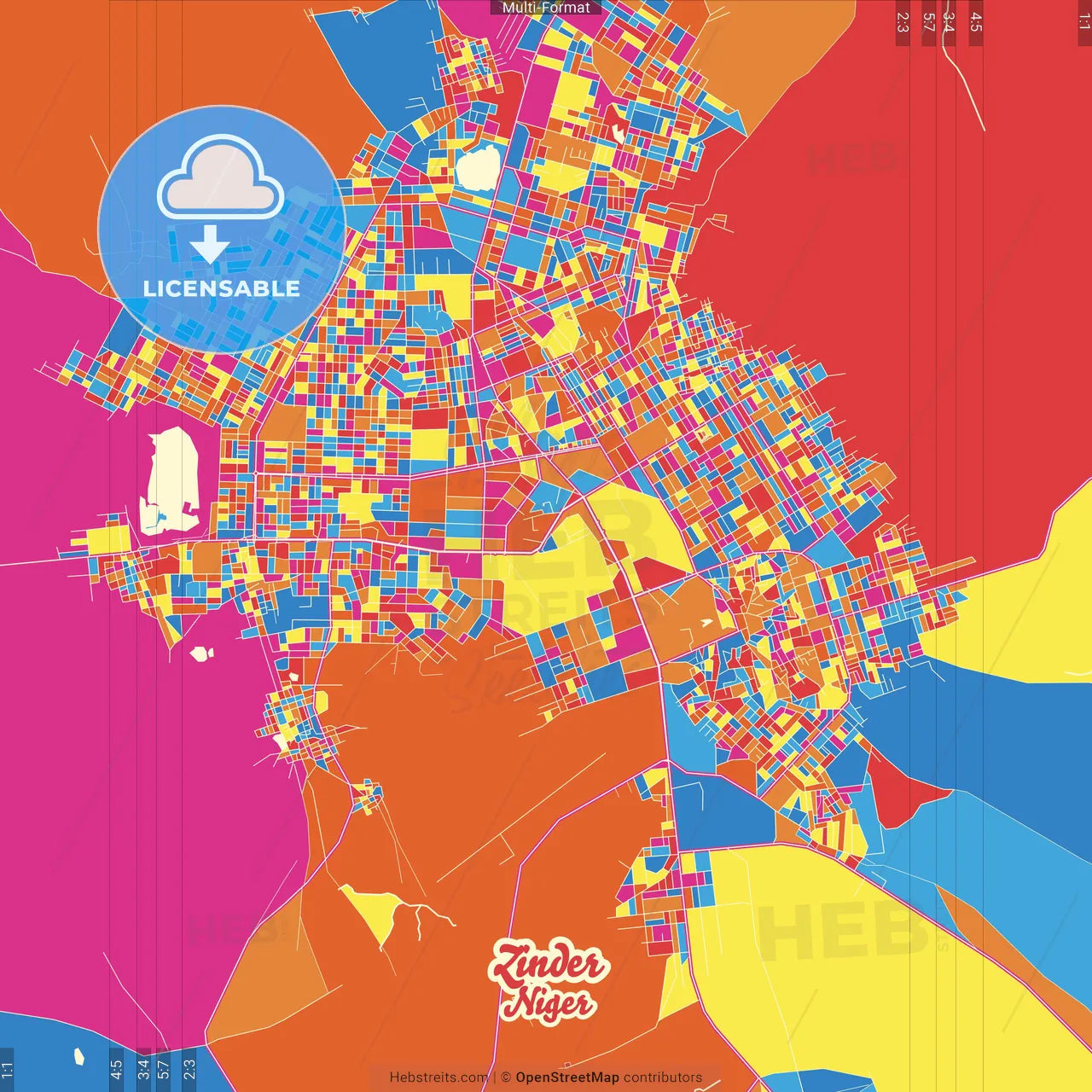 Zinder, Niger Crazy Colorful Street Map Poster Template