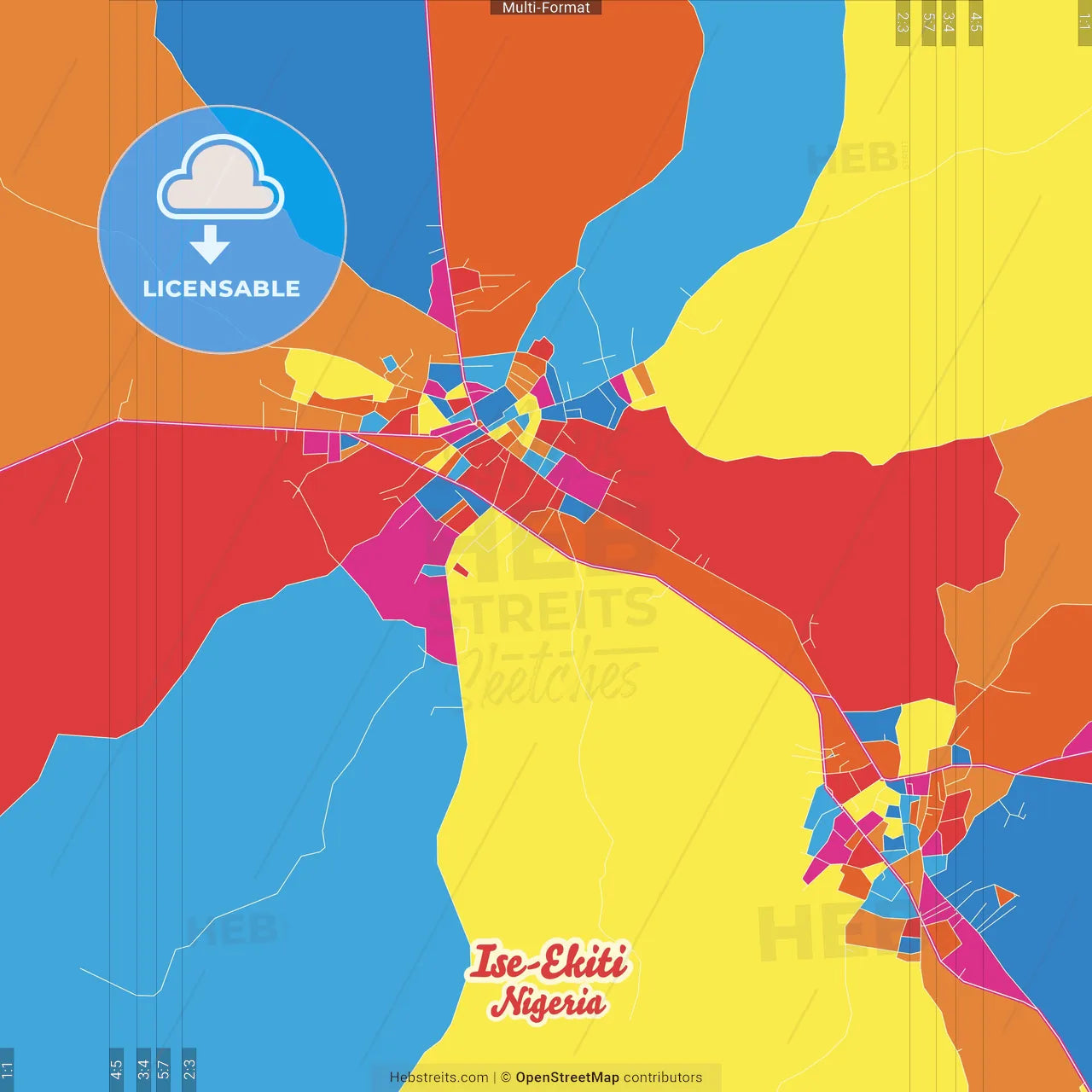 Ise-Ekiti, Nigeria Crazy Colorful Street Map Poster Template
