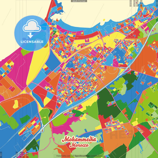 Mohammedia, Morocco Crazy Colorful Street Map Poster Template