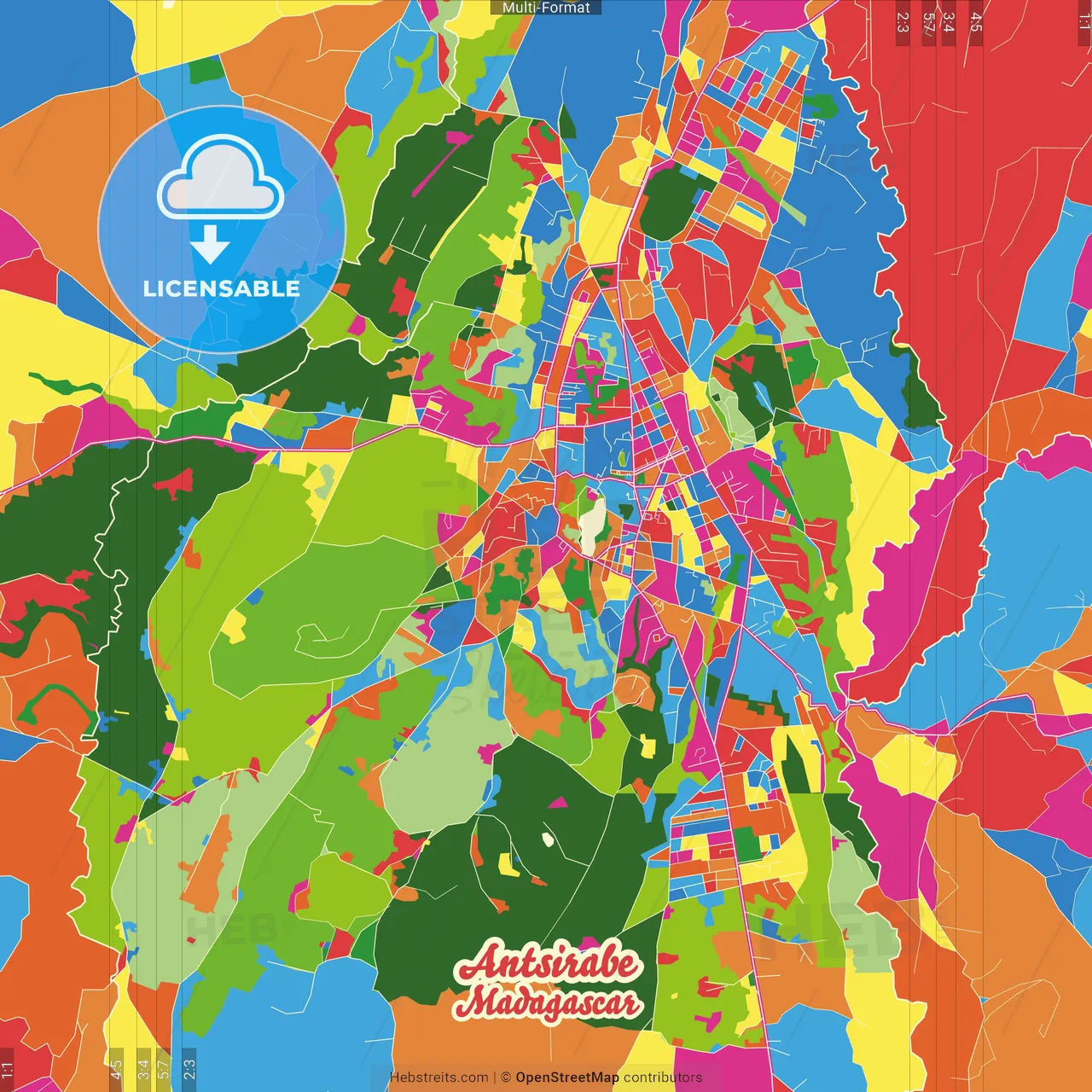 Antsirabe, Madagascar Crazy Colorful Street Map Poster Template