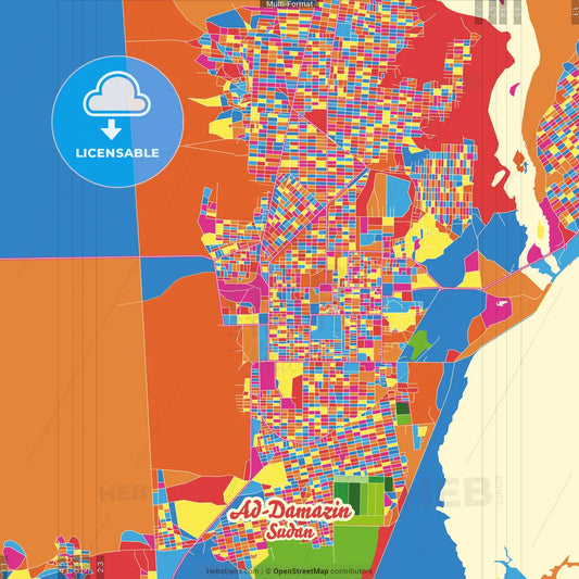 Ad-Damazin, Sudan Crazy Colorful Street Map Poster Template