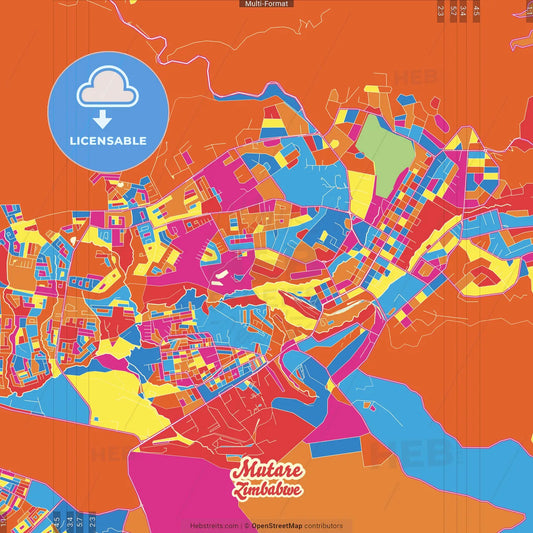 Mutare, Zimbabwe Crazy Colorful Street Map Poster Template