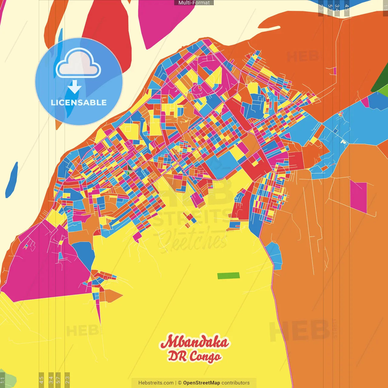 Mbandaka, DR Congo Crazy Colorful Street Map Poster Template
