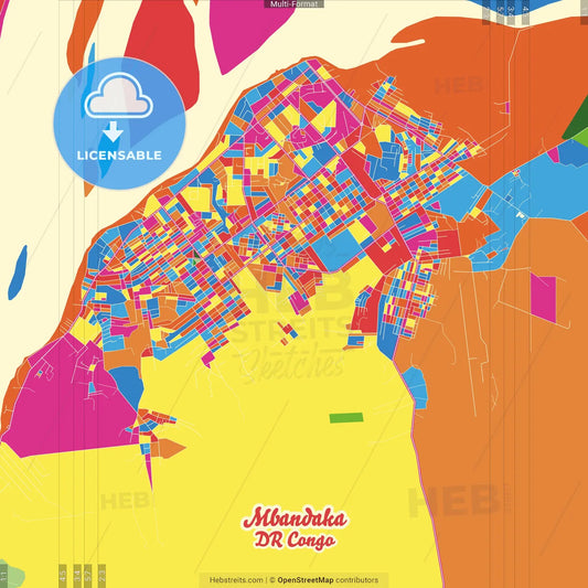 Mbandaka, DR Congo Crazy Colorful Street Map Poster Template