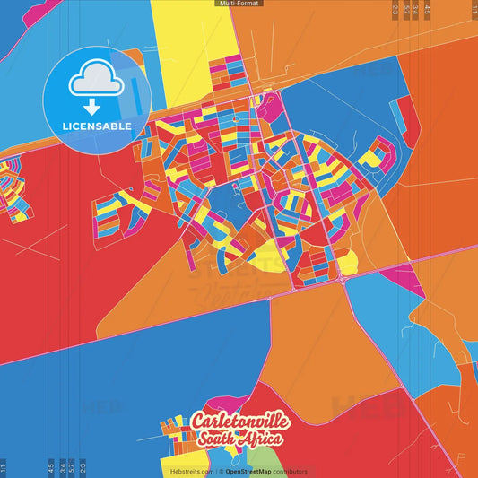 Carletonville, South Africa Crazy Colorful Street Map Poster Template
