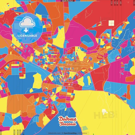 Dodoma, Tanzania Crazy Colorful Street Map Poster Template