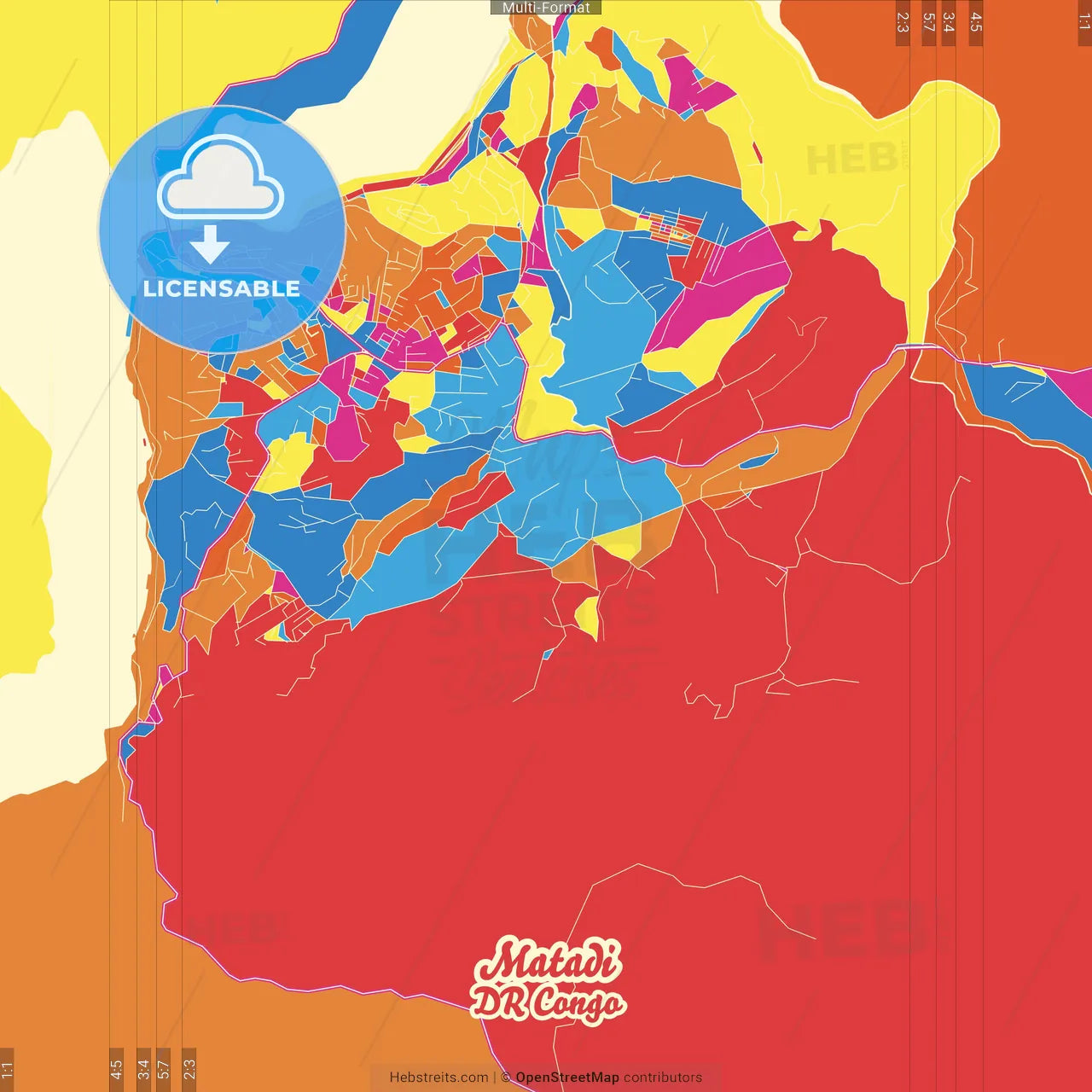 Matadi, DR Congo Crazy Colorful Street Map Poster Template